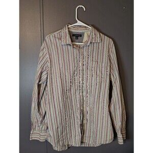 Banana Republic Linen Shirt Men Sz L Beige Striped Relaxed Long Sleeve Button Up
